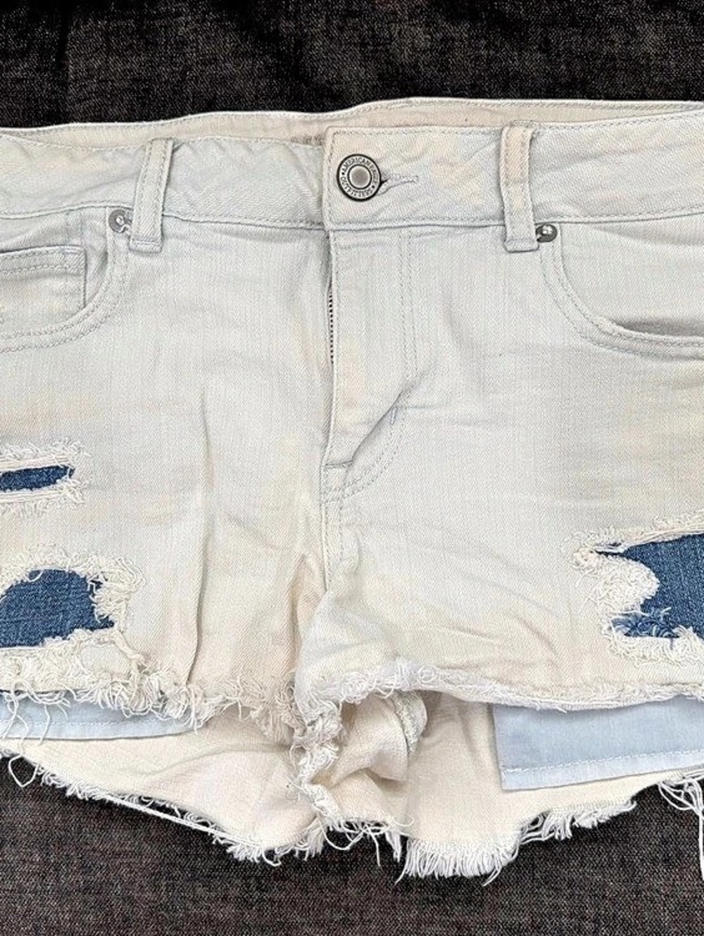 A&F Outfitters Distressed Frayed Jean Shorts in White